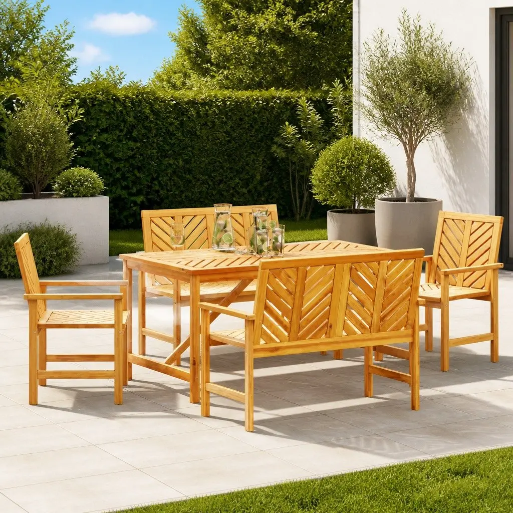 5 Piece Outdoor Acacia Wood Dining Set