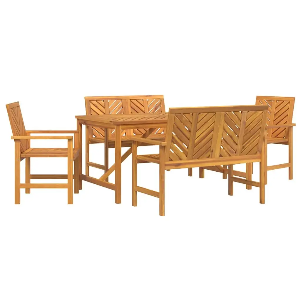 Garden Dining Set Solid Acacia Wood 5 Piece Outdoor Table Chairs Brown
