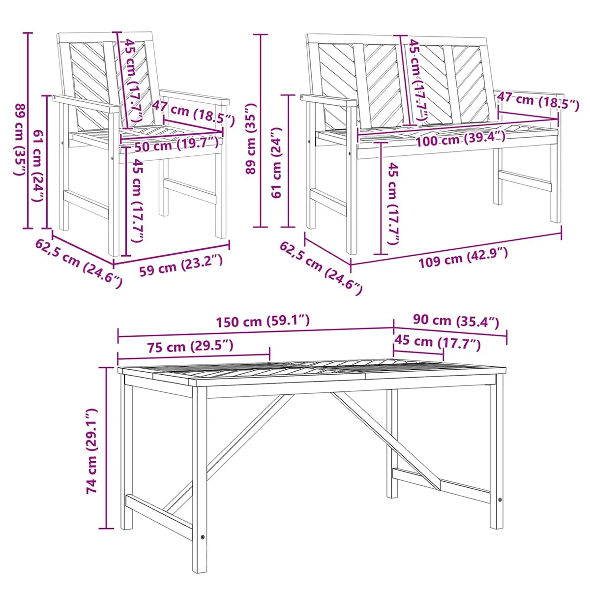 Garden Dining Set Solid Acacia Wood 5 Piece Outdoor Table Chairs Brown