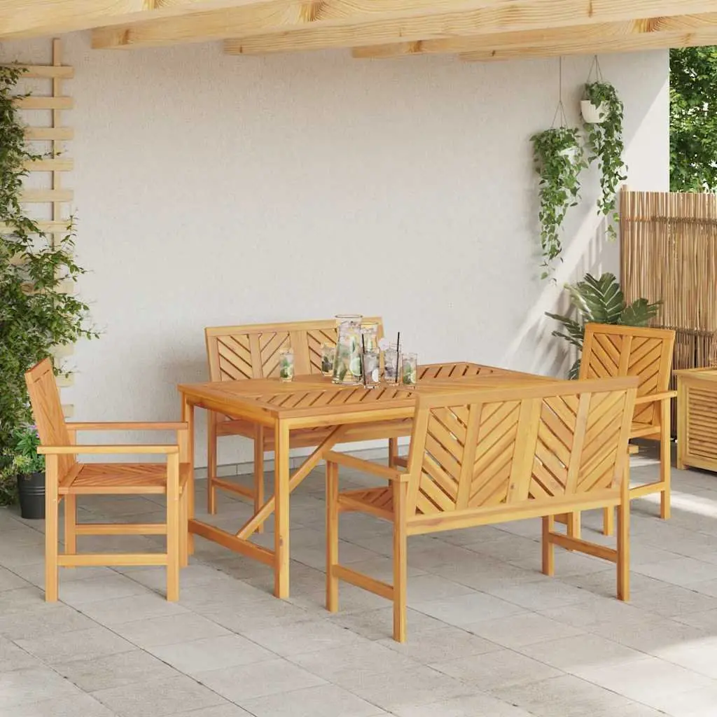 Garden Dining Set Solid Acacia Wood 5 Piece Outdoor Table Chairs Brown