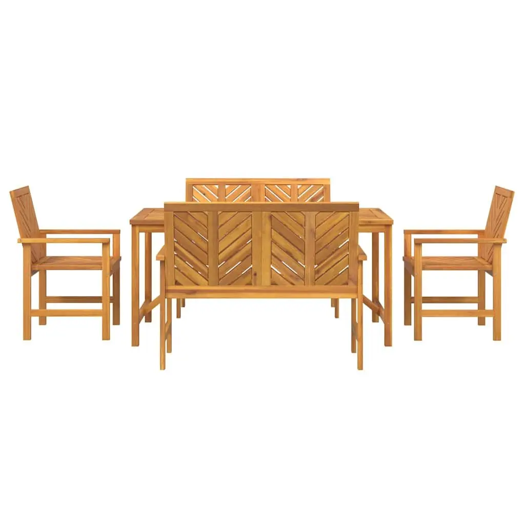 Garden Dining Set Solid Acacia Wood 5 Piece Outdoor Table Chairs Brown