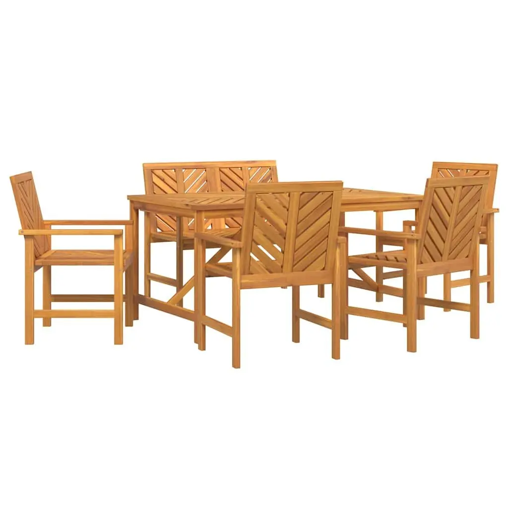 Garden Dining Set Solid Acacia Wood 6 Pieces Brown Outdoor Table Chairs Patio
