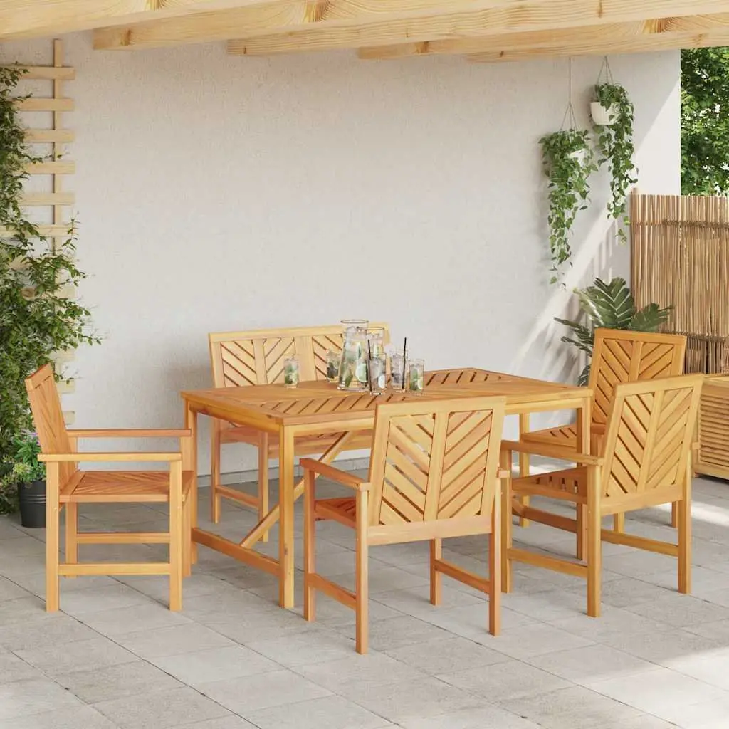 Garden Dining Set Solid Acacia Wood 6 Pieces Brown Outdoor Table Chairs Patio
