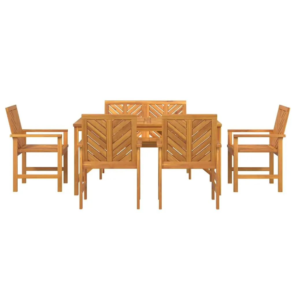 Garden Dining Set Solid Acacia Wood 6 Pieces Brown Outdoor Table Chairs Patio