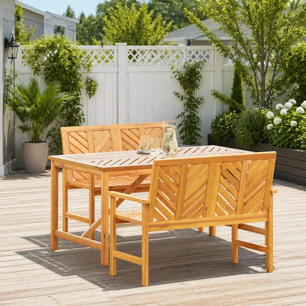 3-Piece Brown Acacia Wood Garden Dining Set