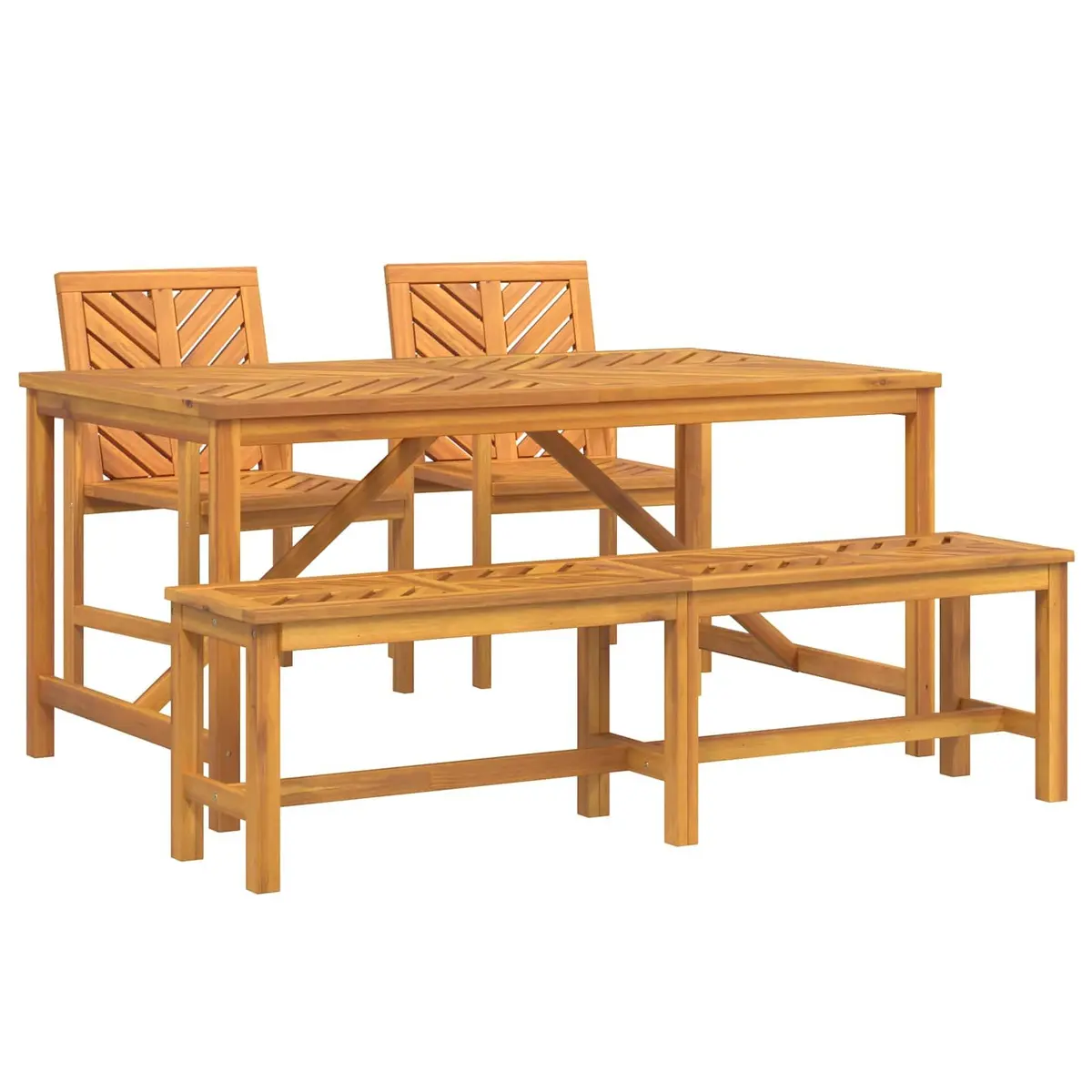 Garden Dining Set Acacia Wood 4 Piece Brown Outdoor Table Chairs