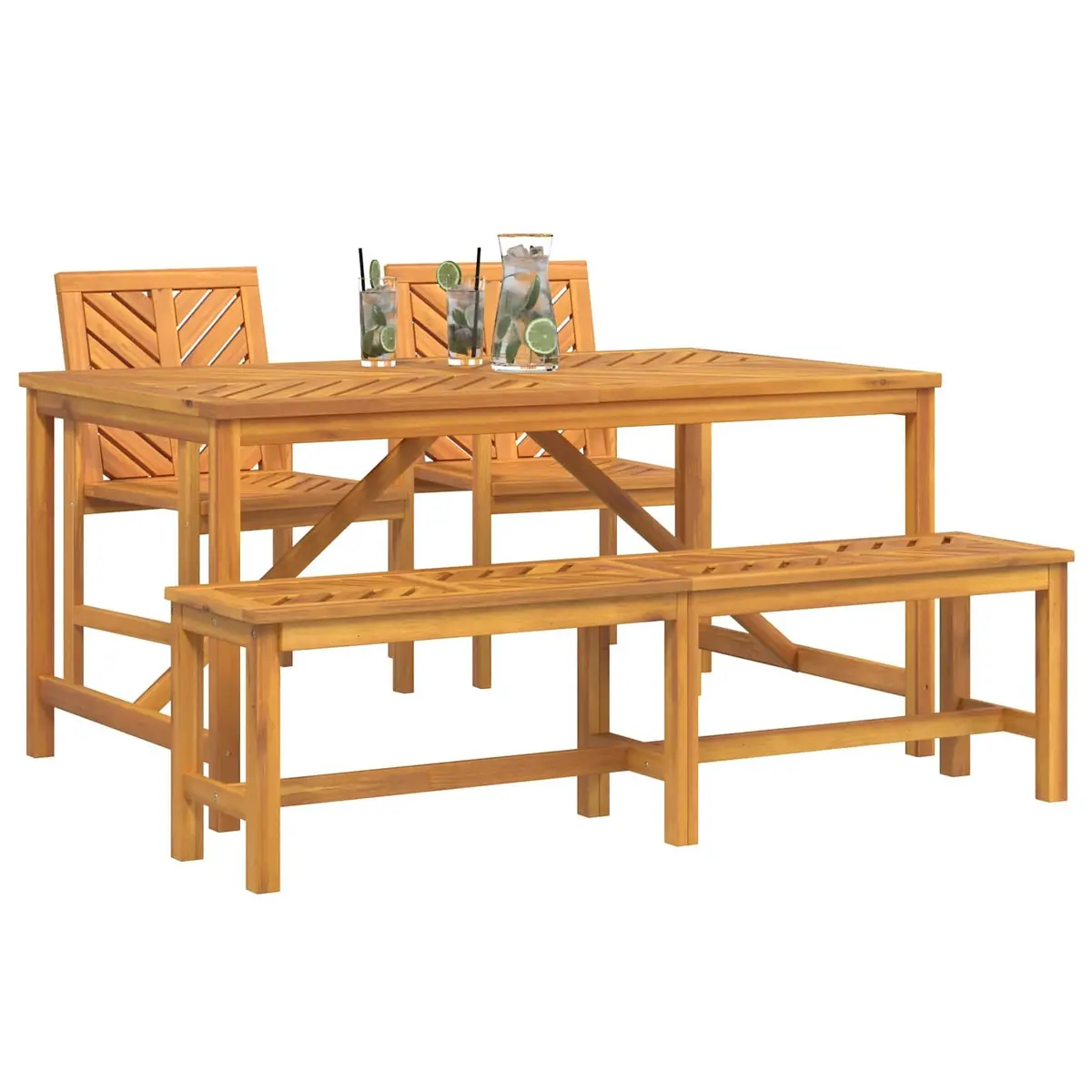 Garden Dining Set Acacia Wood 4 Piece Brown Outdoor Table Chairs