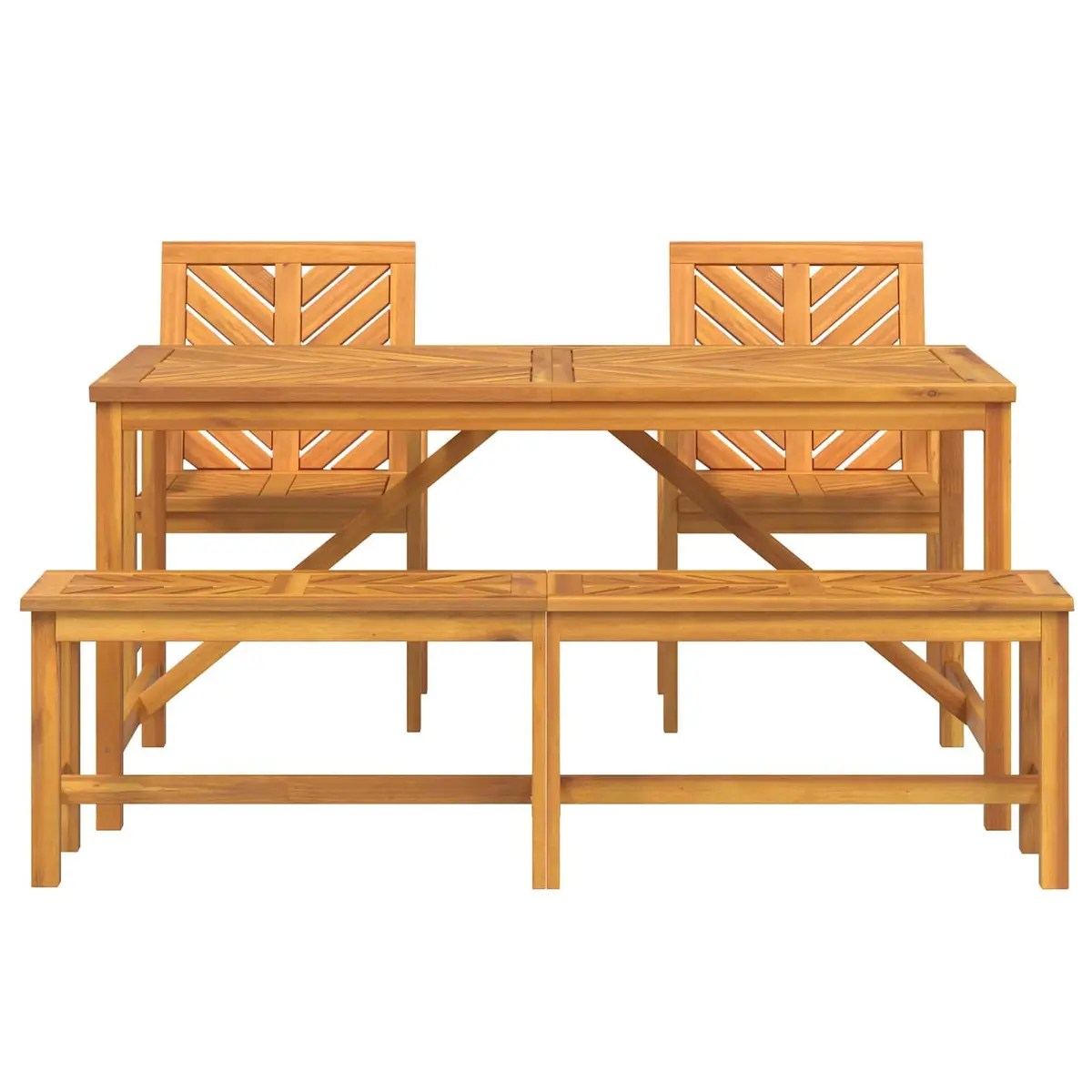 Garden Dining Set Acacia Wood 4 Piece Brown Outdoor Table Chairs