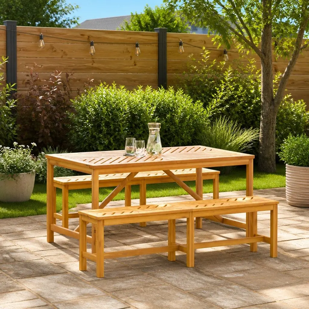 Acacia Wood 3 Piece Garden Dining Set for Outdoor Spaces