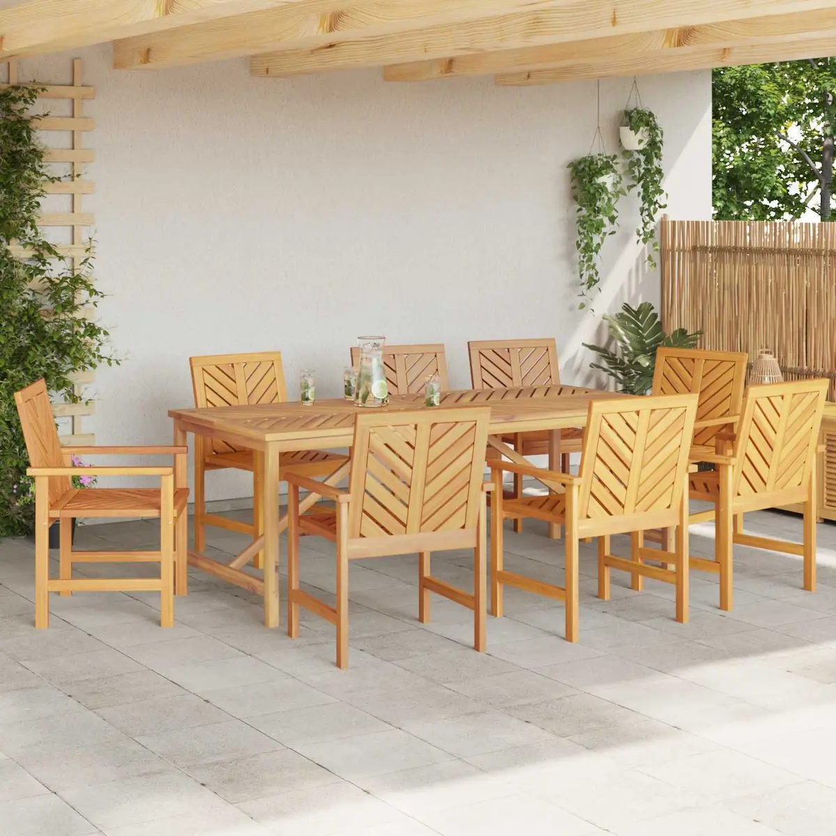 9-Piece Garden Dining Set in Solid Acacia Wood