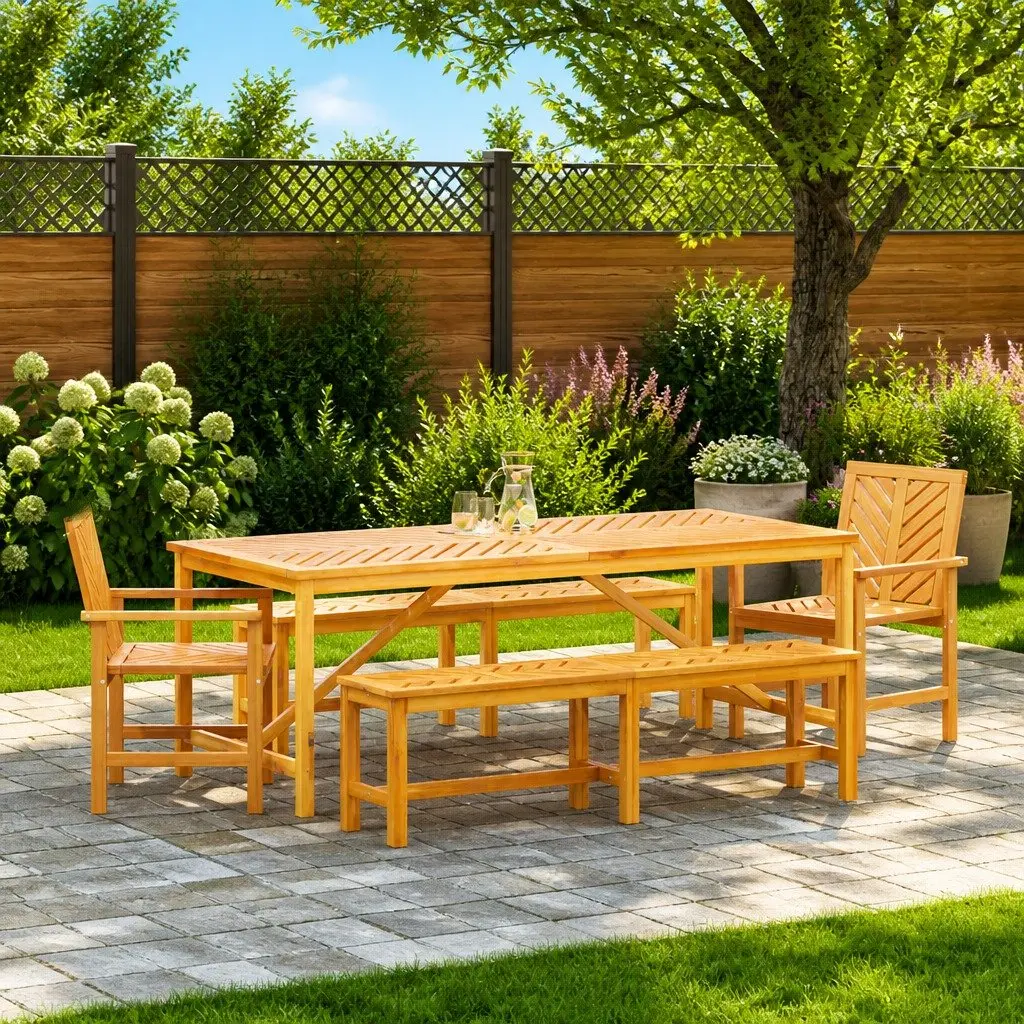 Brown Acacia Wood 5-Piece Garden Dining Set