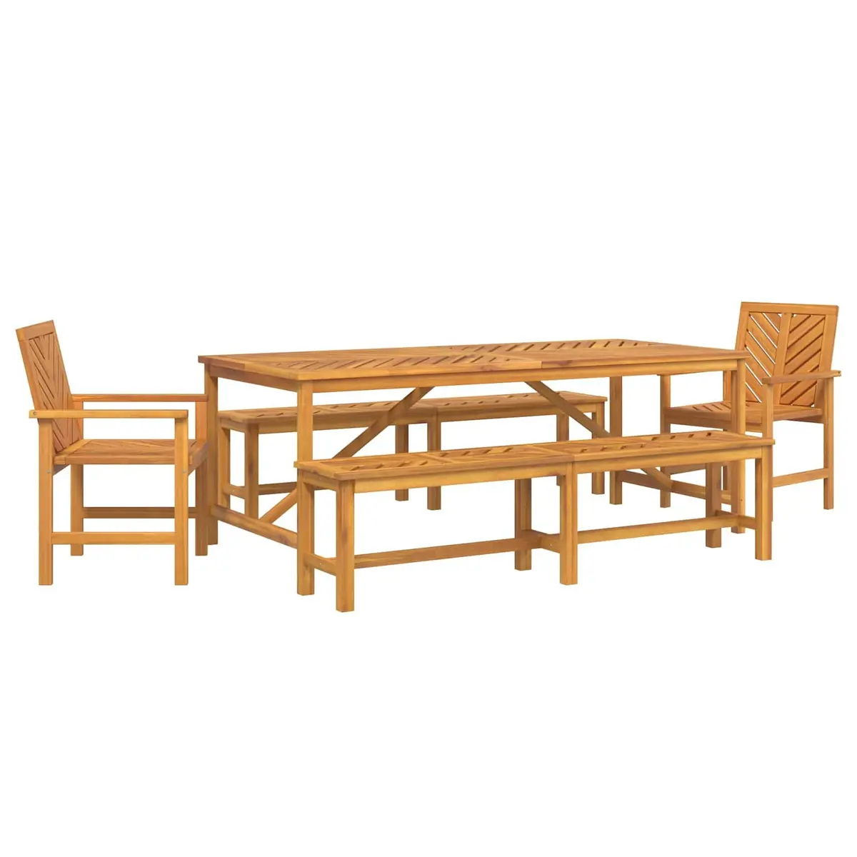 Garden Dining Set Solid Acacia Wood 5 Pieces Brown Outdoor Table Chairs