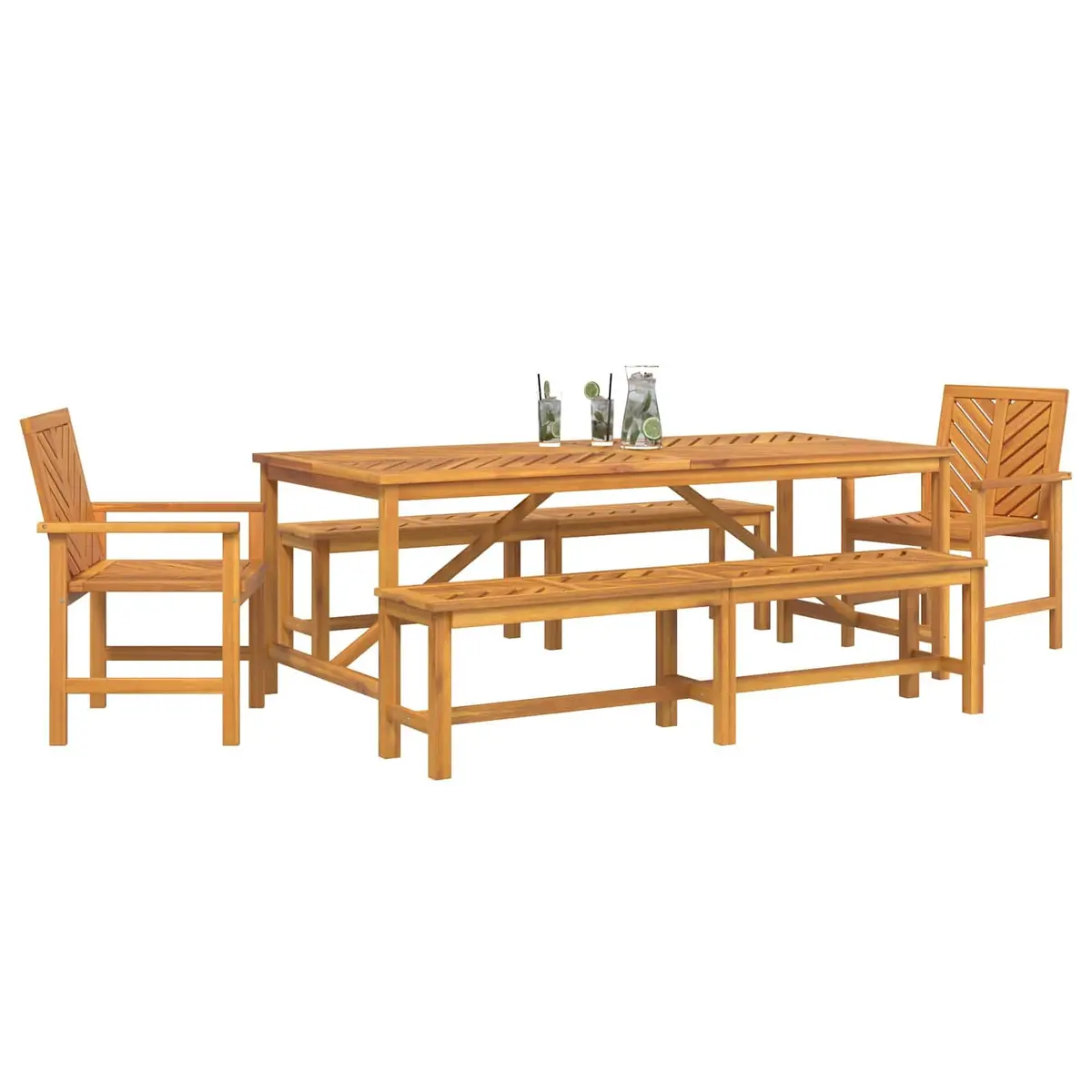 Garden Dining Set Solid Acacia Wood 5 Pieces Brown Outdoor Table Chairs