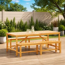 Solid Wood Outdoor Dining Set 3 Piece Brown Furniture