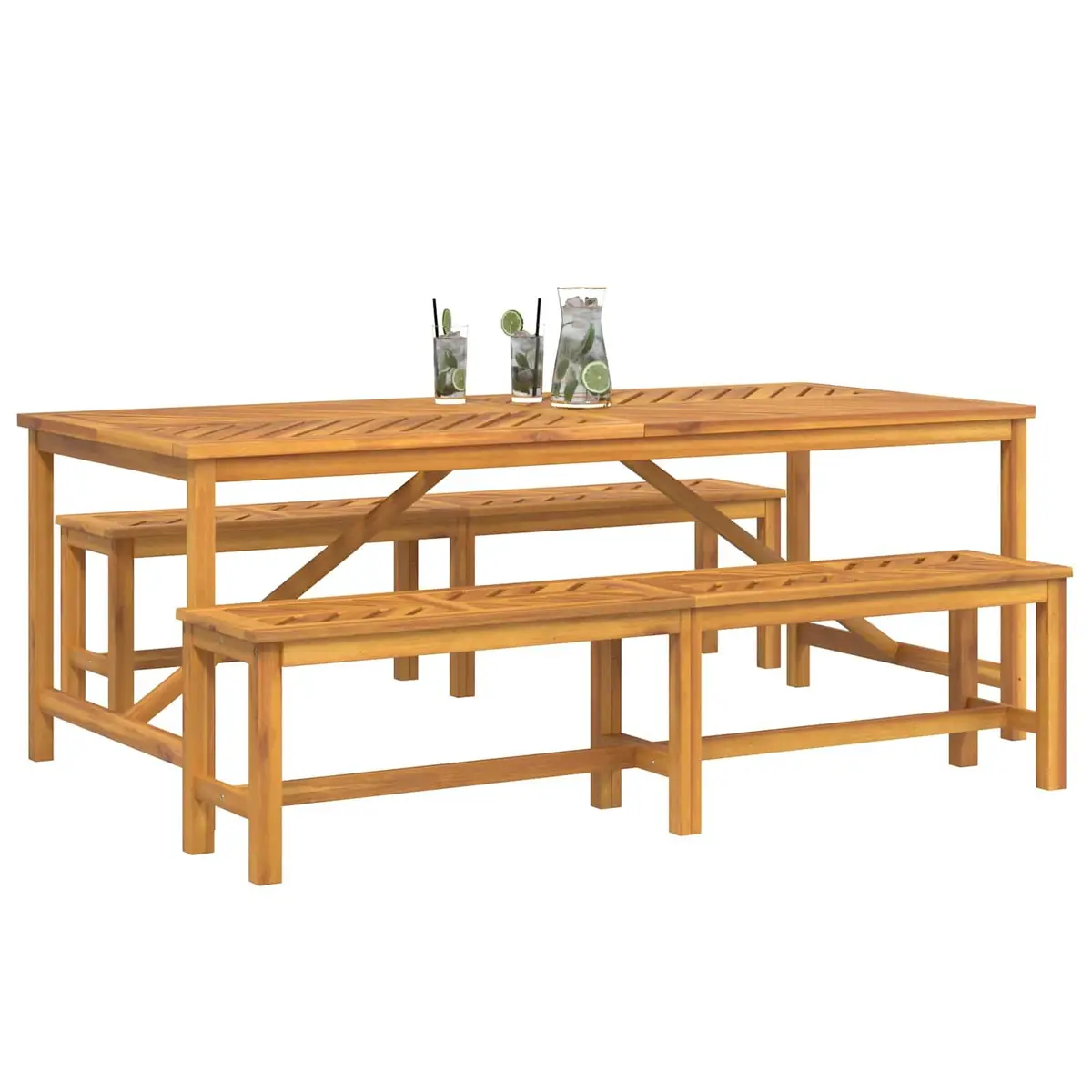 Garden Dining Set Solid Acacia Wood 3 Piece Brown Outdoor Furniture Table Chairs
