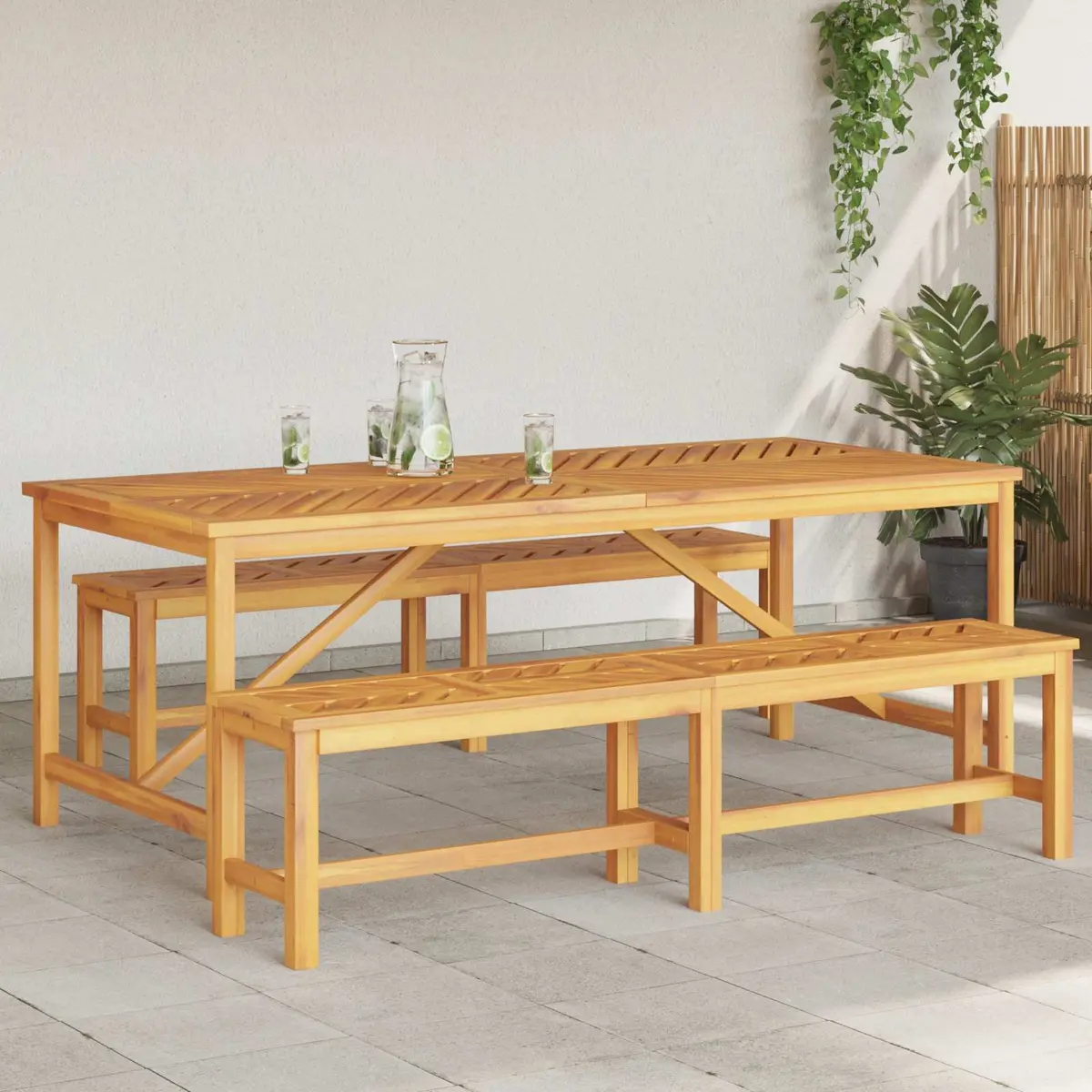 Garden Dining Set Solid Acacia Wood 3 Piece Brown Outdoor Furniture Table Chairs