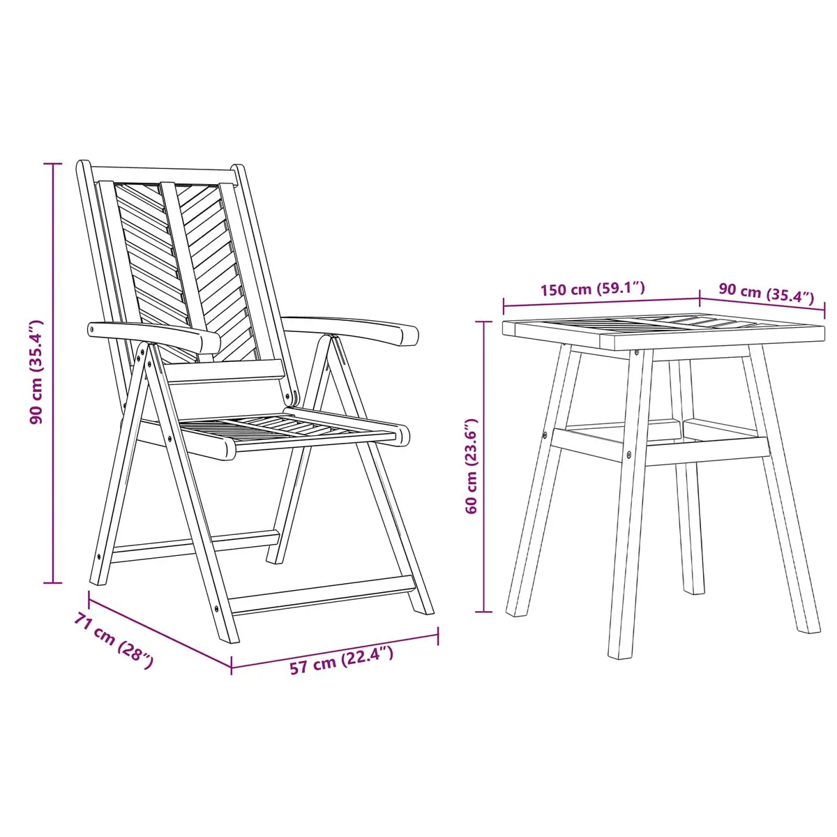 Garden Dining Set Solid Acacia Wood 3 Piece Brown Outdoor Patio Table Chairs