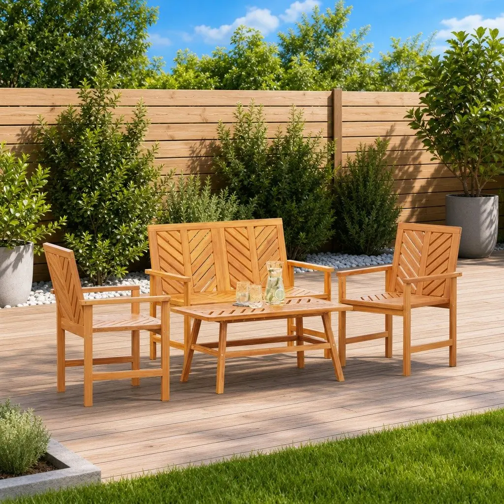Garden Lounge Set Solid Acacia Wood 4 Piece Brown Outdoor Furniture