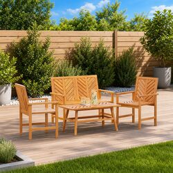 4-Piece Outdoor Garden Lounge Set in Solid Acacia Wood