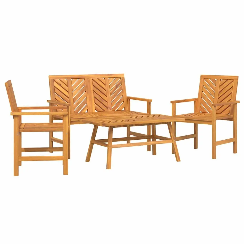 Garden Lounge Set Solid Acacia Wood 4 Piece Brown Outdoor Furniture