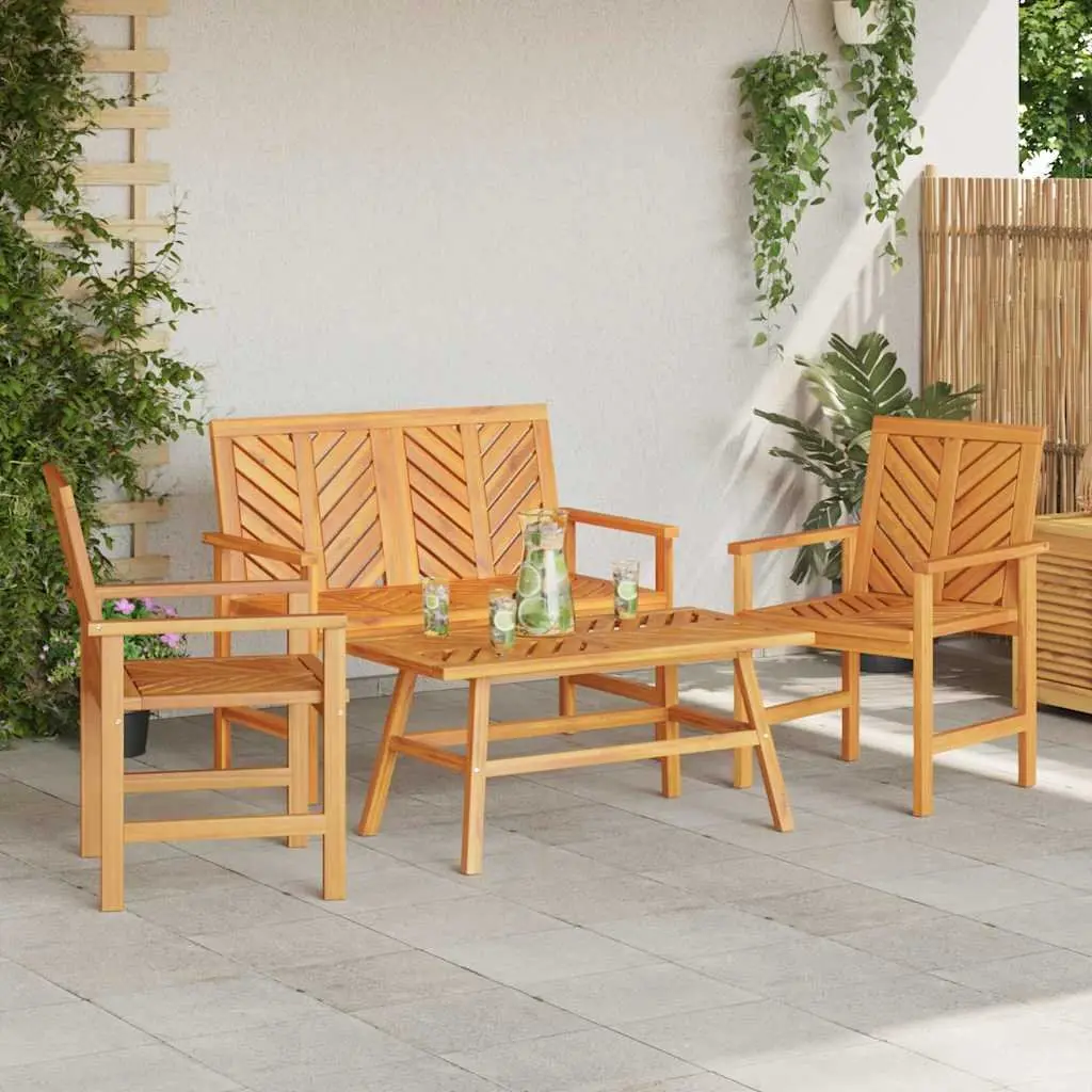 Garden Lounge Set Solid Acacia Wood 4 Piece Brown Outdoor Furniture