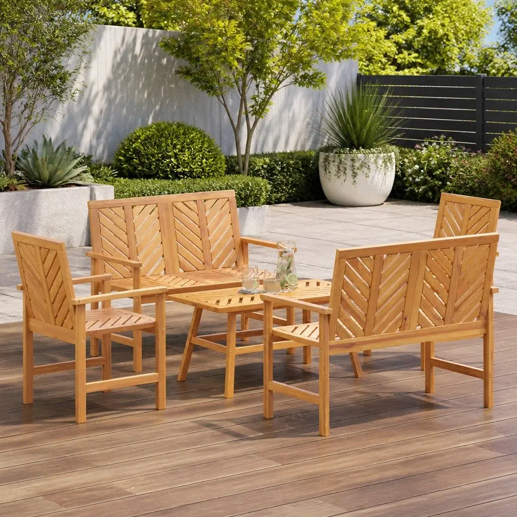 Garden Lounge Set Solid Acacia Wood 5 Pieces Brown