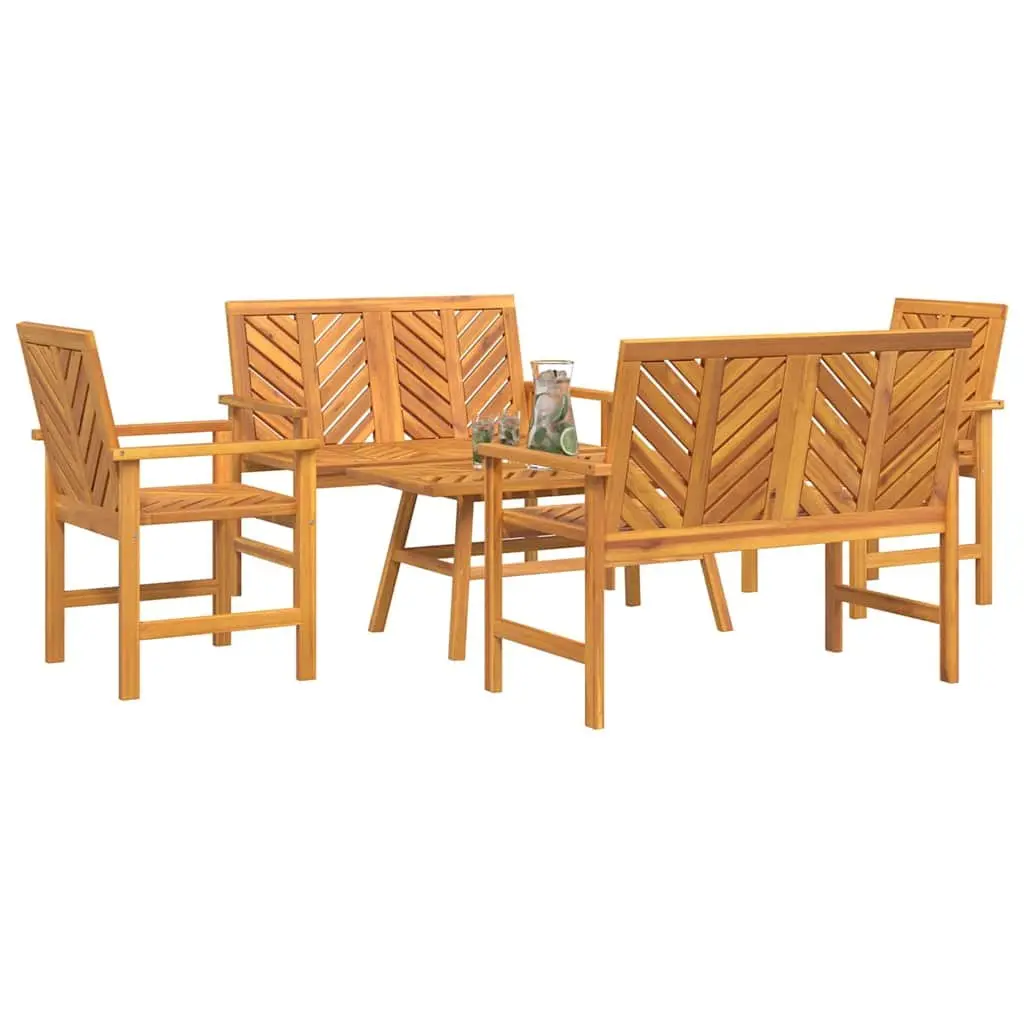Garden Lounge Set Solid Acacia Wood 5 Pieces Brown