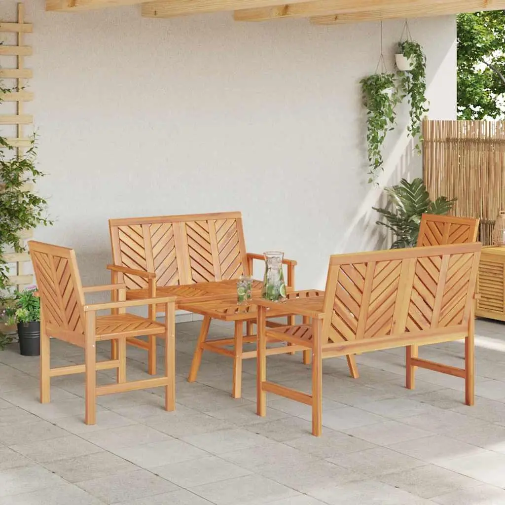 Garden Lounge Set Solid Acacia Wood 5 Pieces Brown
