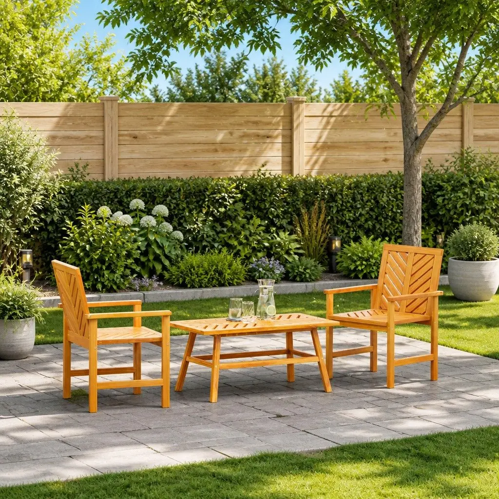 3-Piece Garden Lounge Set in Brown Acacia Wood