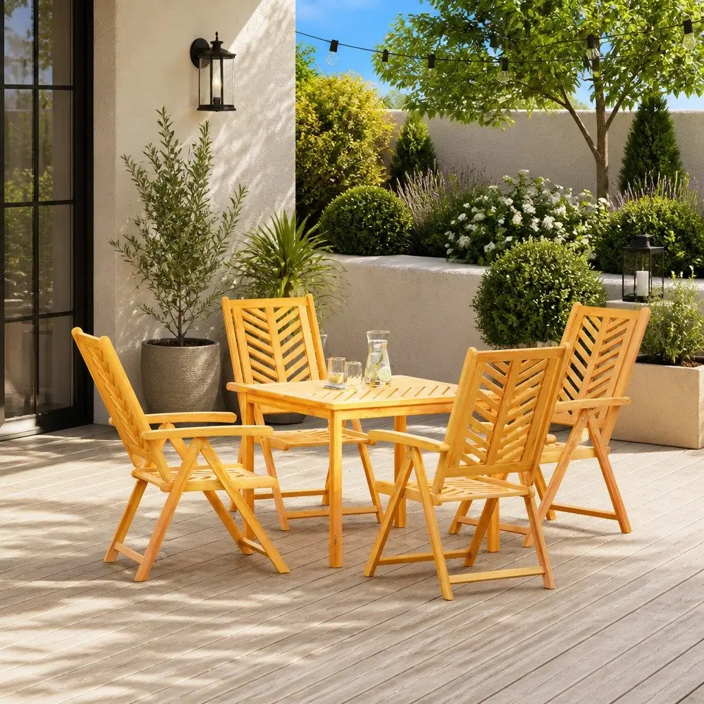 Outdoor Garden Chair 4 pcs Brown Solid Acacia Wood Reclining Patio Seating