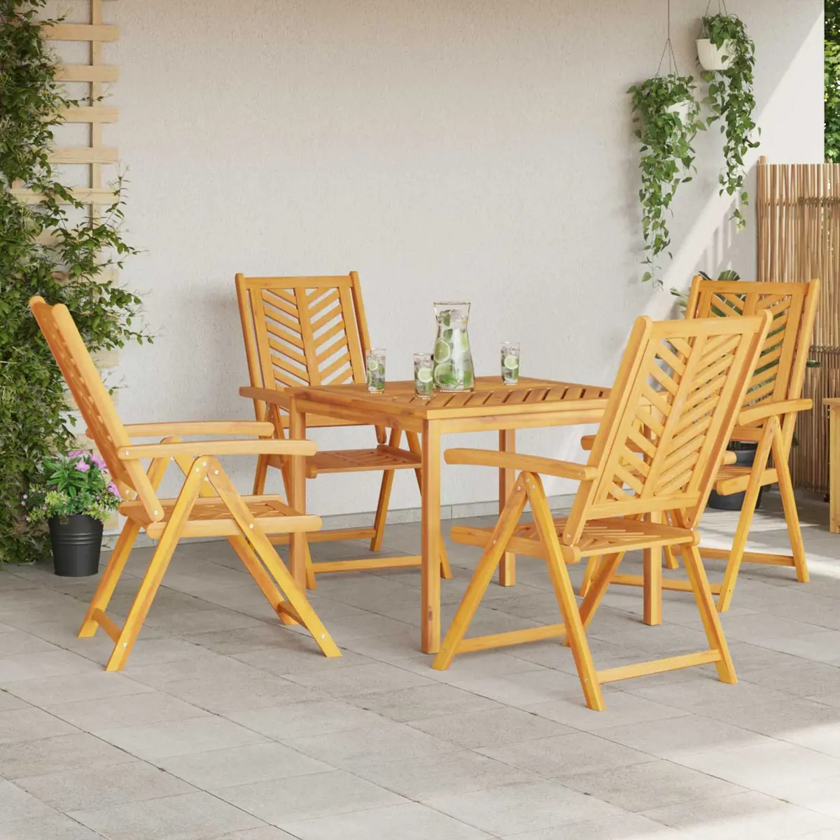 Outdoor Garden Chair 4 pcs Brown Solid Acacia Wood Reclining Patio Seating
