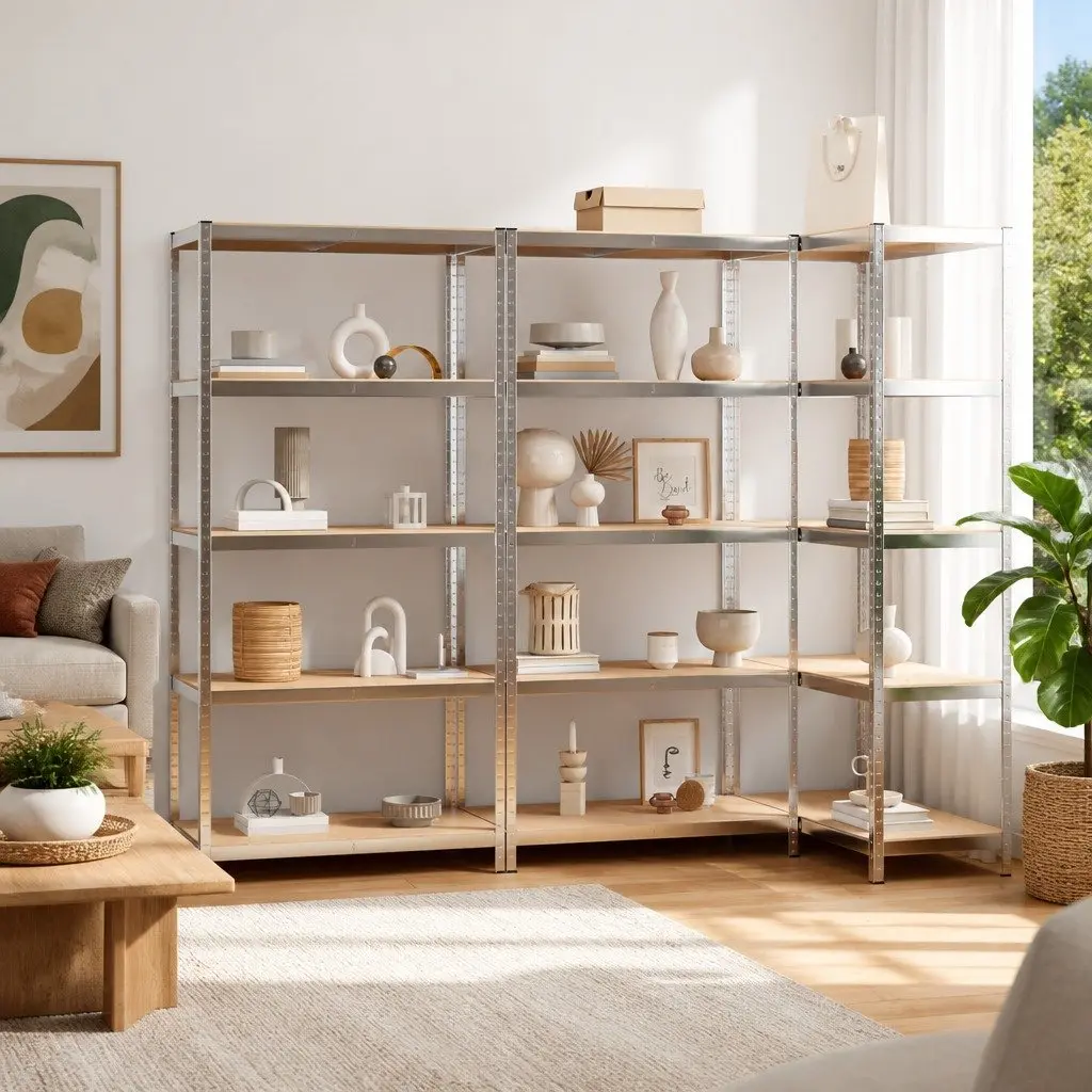 5-Layer Industrial Storage Shelves 3 pcs Silver Steel Engineered Wood Boltless