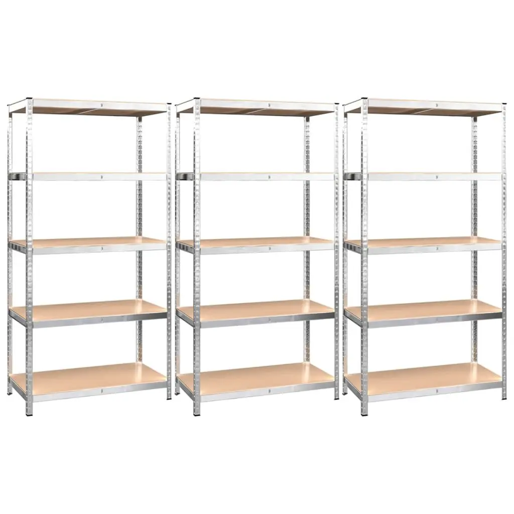 5-Layer Industrial Storage Shelves 3 pcs Silver Steel Engineered Wood Boltless