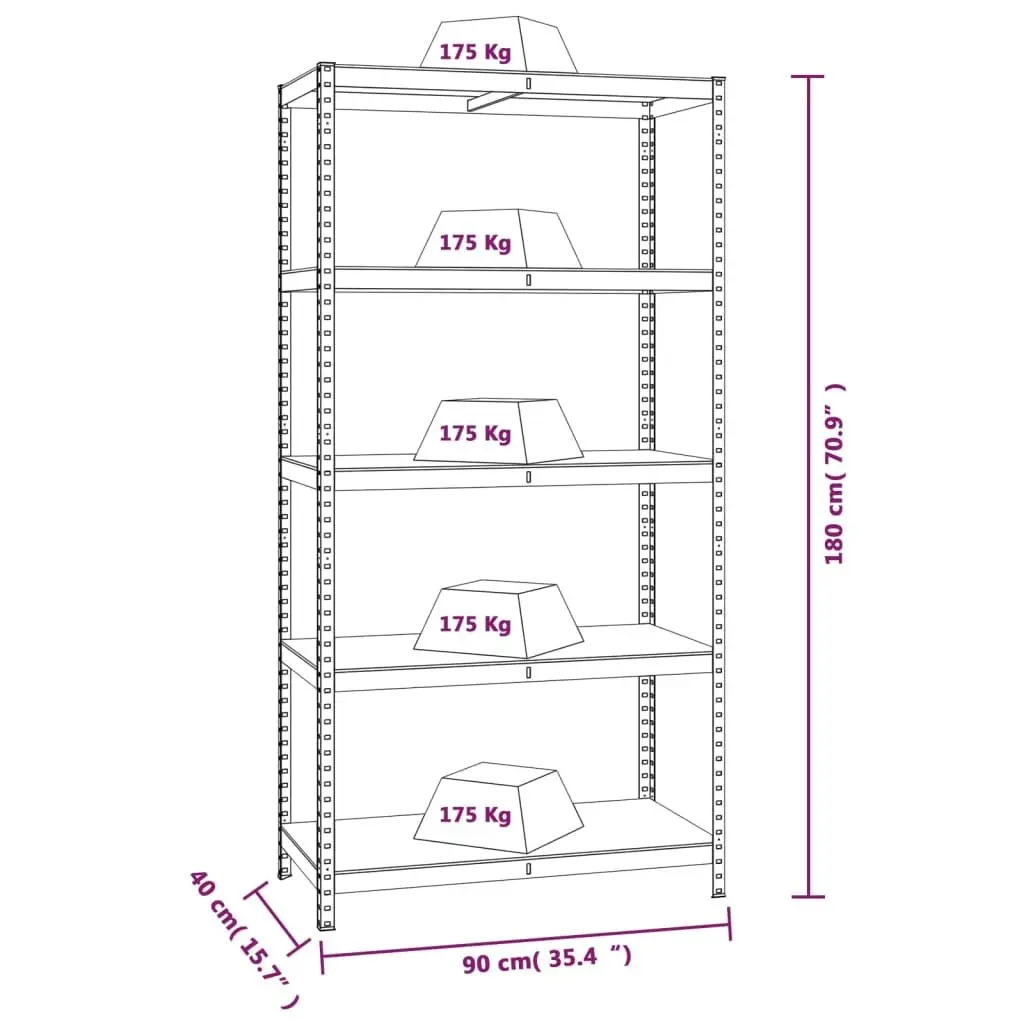 5-Layer Industrial Storage Shelves 3 pcs Silver Steel Engineered Wood Boltless