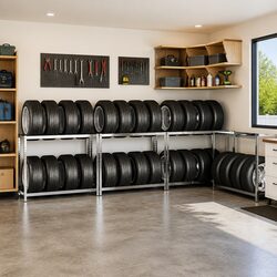 2-Layer Tire Rack Storage Shelving Steel Frame Garage Workshop Organiser