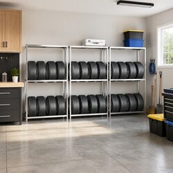 2-Layer Tire Rack 110x40x180 cm Steel Storage Shelf Garage Organizer Silver