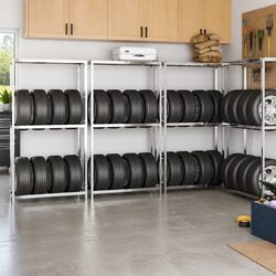 Sturdy 2-Layer Tire Rack, 4 pcs Silver Steel Storage