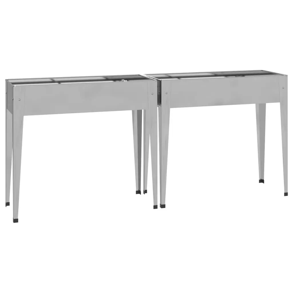 Garden Planters Galvanised Steel Raised Bed 2 pcs High Feet Silver