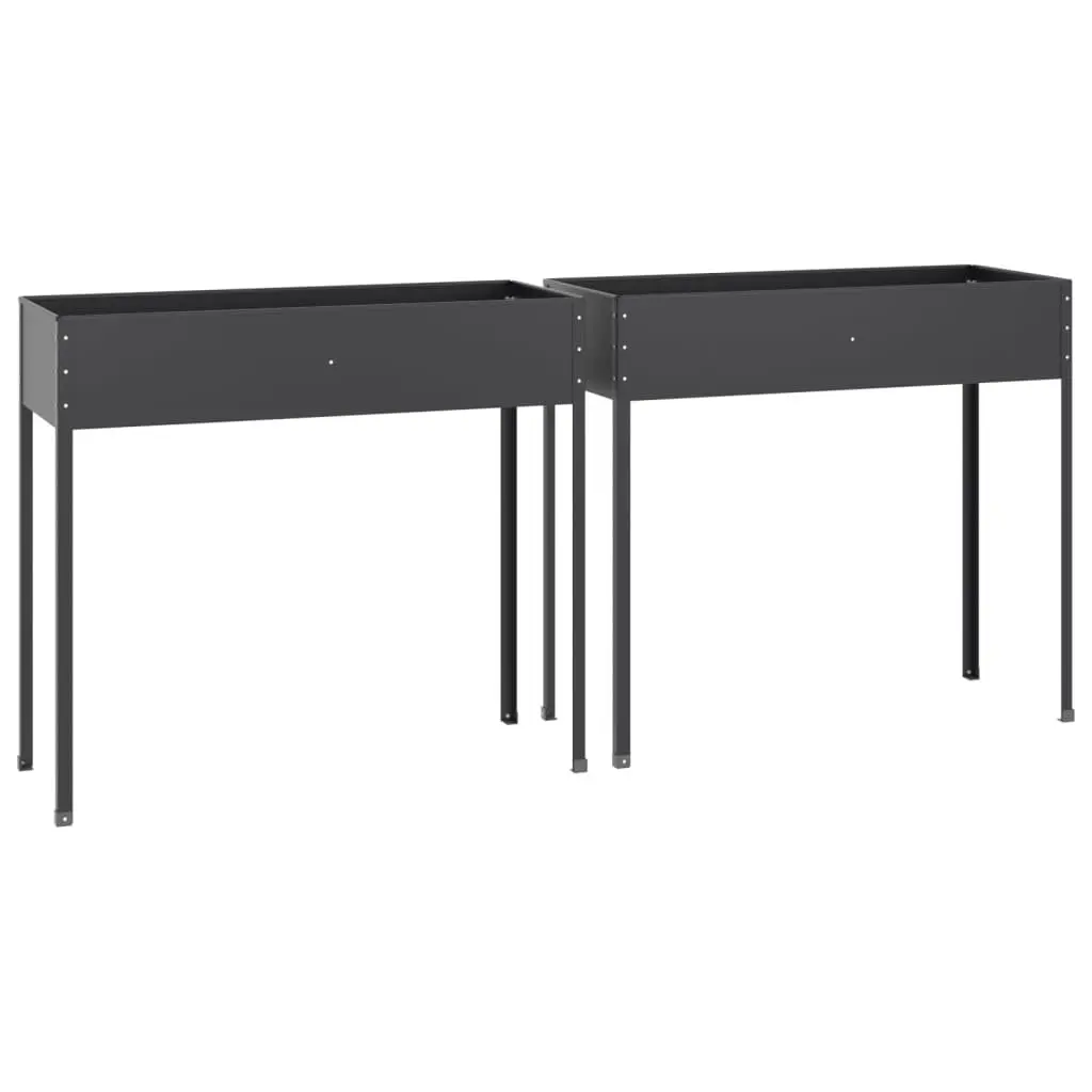 Garden Planters Galvanised Steel 2 pcs Anthracite Outdoor Patio Decor