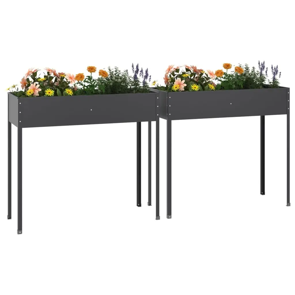 Garden Planters Galvanised Steel 2 pcs Anthracite Outdoor Patio Decor