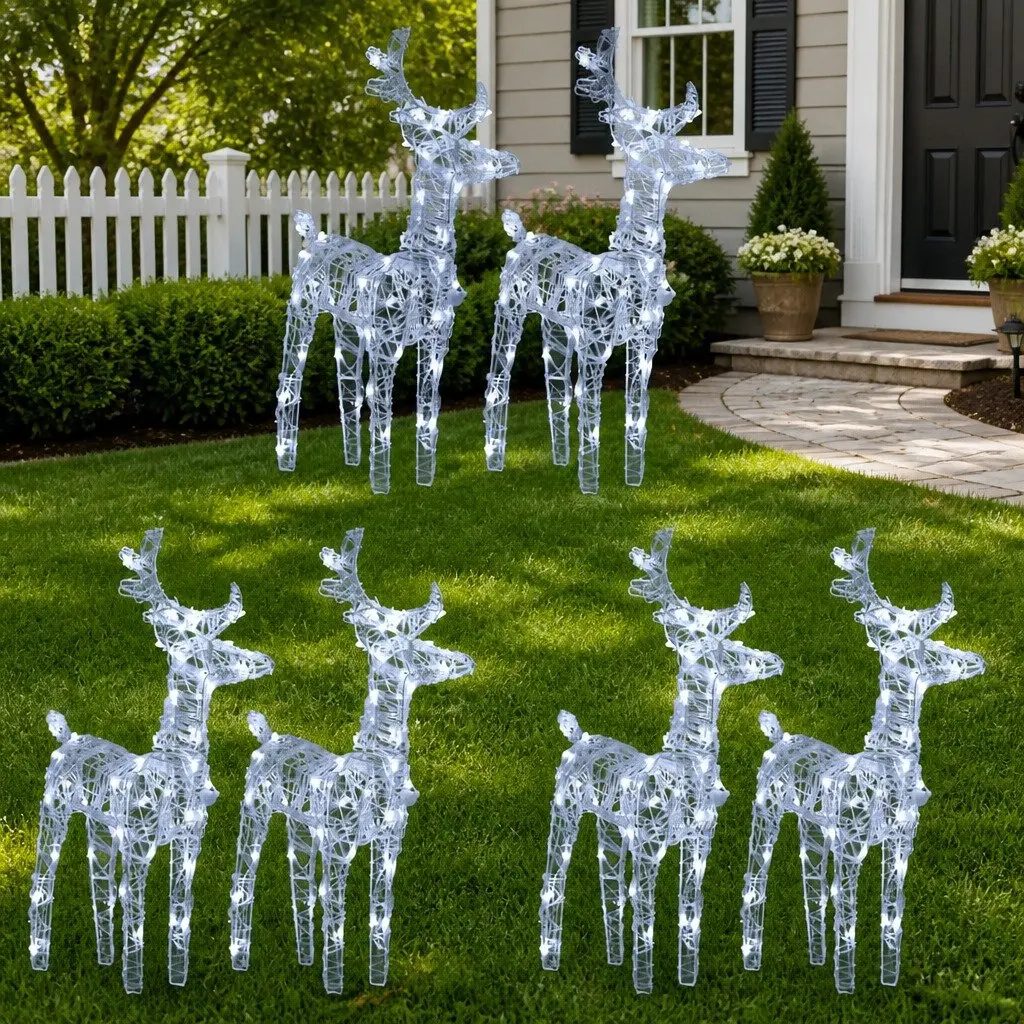 Cold White Christmas Reindeer Lights 6 Pack with LEDs