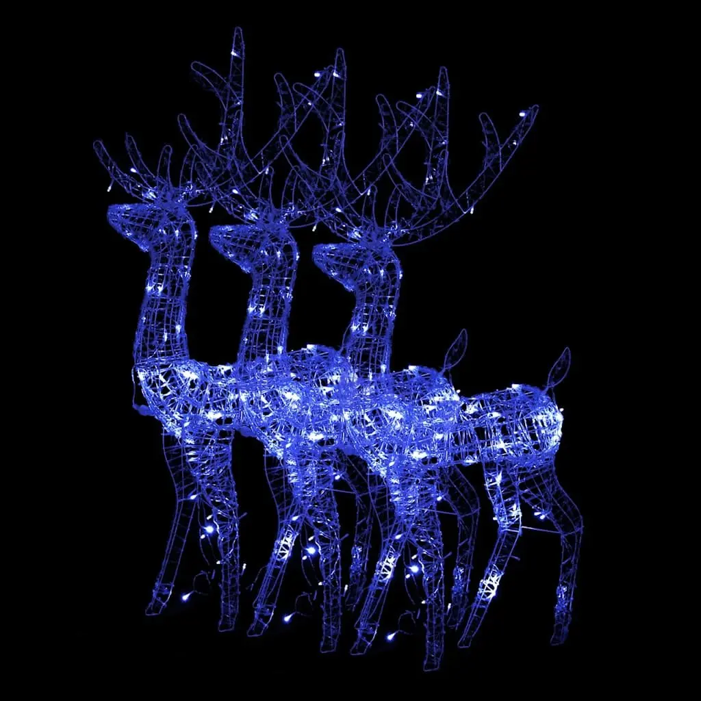 Acrylic Reindeer Decorations 128cm Blue LED Lights 3 Piece