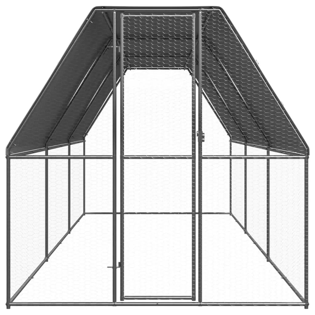 Outdoor Chicken Cage Galvanised Steel 2x6x2m Silver