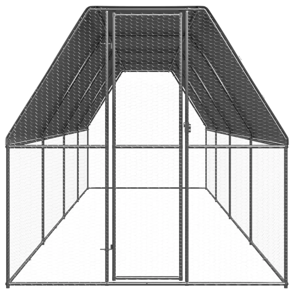 Outdoor Chicken Cage Galvanised Steel 2x8x2 m Silver