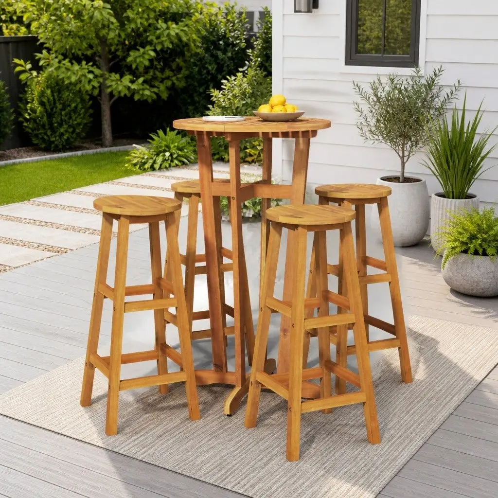 5 Piece Outdoor Garden Bar Set in Solid Acacia Wood
