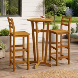 3-Piece Solid Wood Acacia Garden Bar Set in Brown