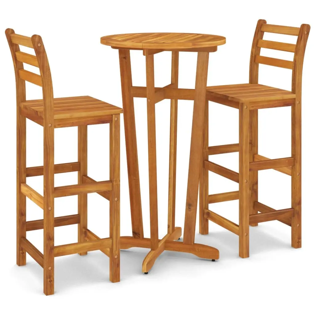 3-Piece Solid Wood Acacia Garden Bar Set in Brown
