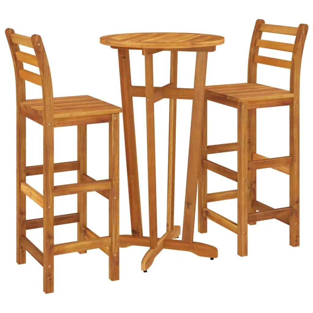 3-Piece Solid Wood Acacia Garden Bar Set in Brown