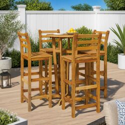 5 Piece Outdoor Patio Dining Set in Brown Wood