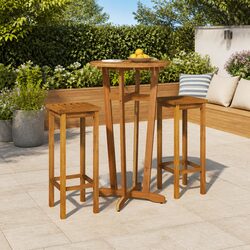 Solid Wood Garden Bar Set: 3-Piece Patio Dining Stools